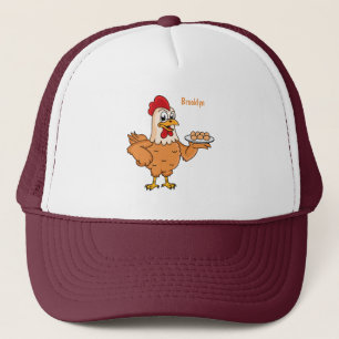 Kippen met eieren op de cartoon van borden trucker pet