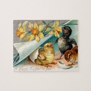 kippen met gele bloemen Pasen Legpuzzel
