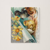 kippen met gele bloemen Pasen Legpuzzel (Verticaal)