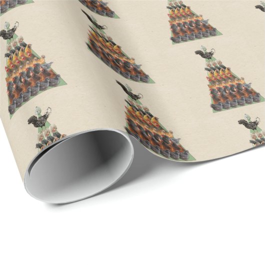 Kippen met kerstbomen cadeaupapier (Rol Hoek)