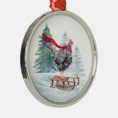 Kippen met kerstboomversiering metalen ornament (Rechts)