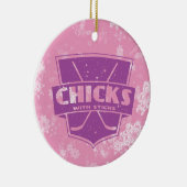 Kippen met kruideniersenseelversiering keramisch ornament (Rechts)