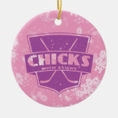 Kippen met kruideniersenseelversiering keramisch ornament (Voorkant)