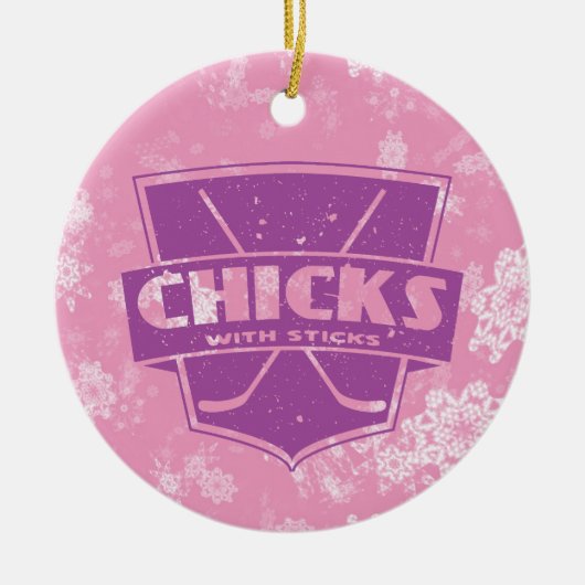 Kippen met kruideniersenseelversiering keramisch ornament (Voorkant)