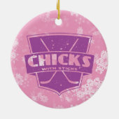 Kippen met kruideniersenseelversiering keramisch ornament (Achterkant)