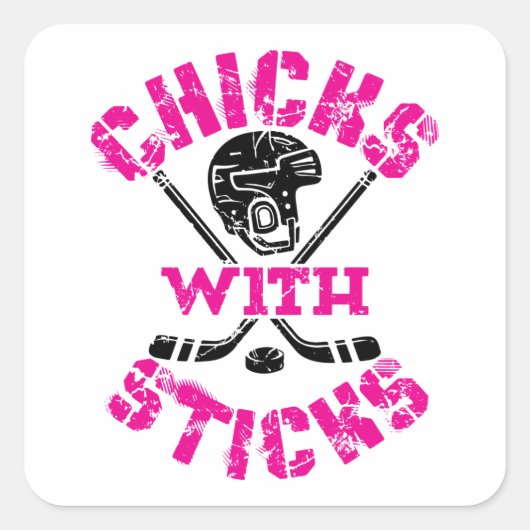 Kippen met kruideniersmeisjes vierkante sticker (Voorkant)