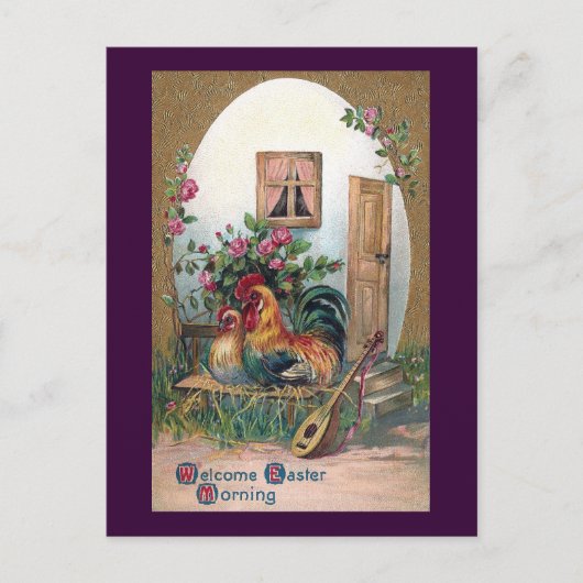 Kippen met lute en eieren briefkaart (Voorkant)