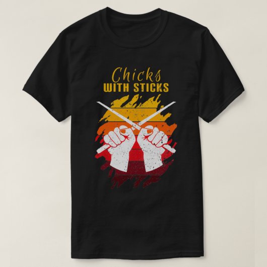 Kippen met scheurtjes drummer Girl T-shirt (Design voorkant)
