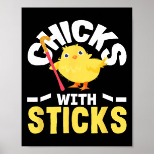 Kippen Met Sticks Veldhockey Speler Pret Poster