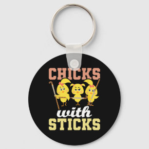 Kippen Met Sticks - Veldhockeyspeler Hockey Fan Sleutelhanger