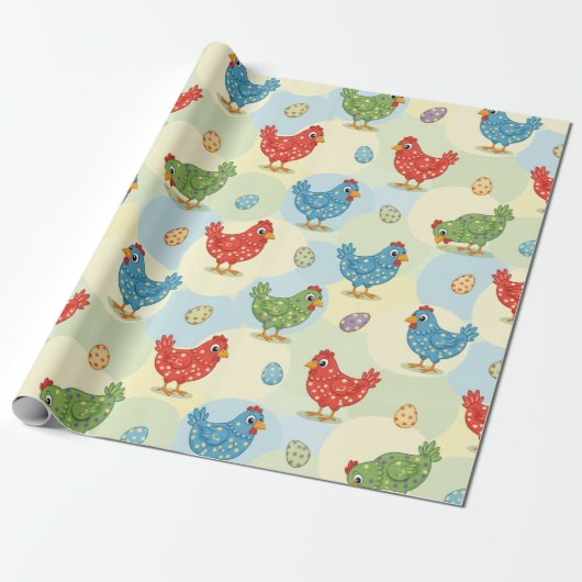 Kippen met Stippen Inpakpapier (Uitgerold)