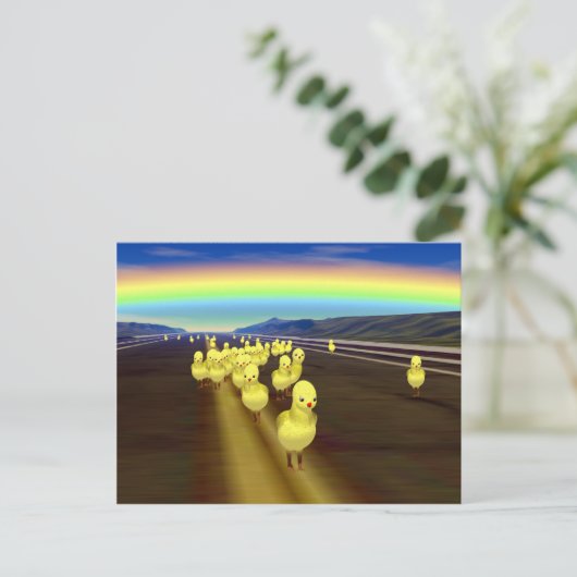 Kippen onderweg briefkaart (Staand voorkant)
