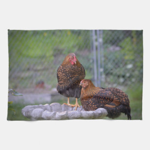 Kippen op Birdbat Kitchen Towel Theedoek