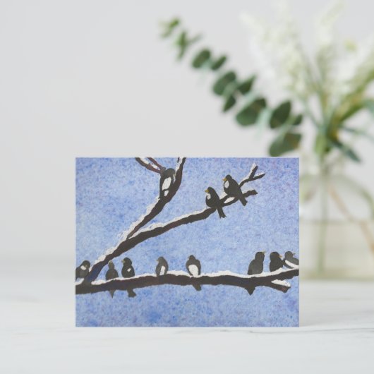 Kippen op Briefkaart van Snowy Branches (Staand voorkant)