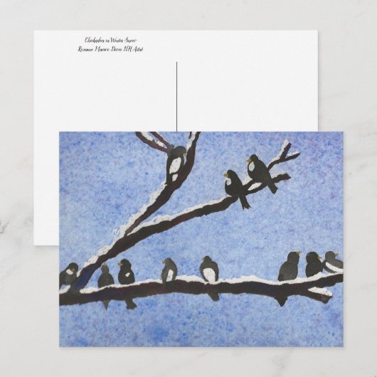 Kippen op Briefkaart van Snowy Branches (Voorkant / Achterkant)