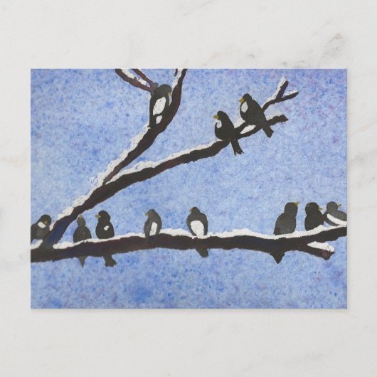 Kippen op Briefkaart van Snowy Branches (Voorkant)