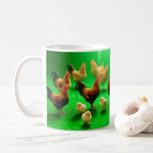 Kippen op een groene achtergrond  koffiemok