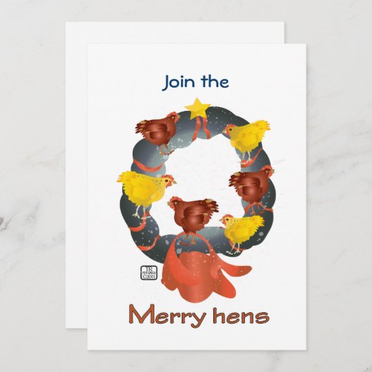 Kippen op een kerstuitnodiging kaart (Voorkant / Achterkant)