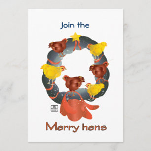 Kippen op een kerstuitnodiging kaart