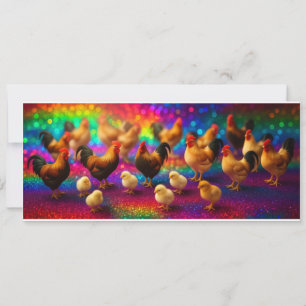 Kippen op een regenboog achtergrond kaart