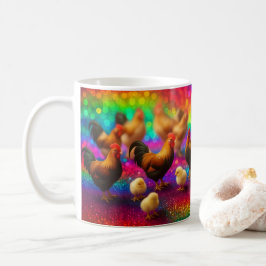 Kippen op een regenboog achtergrond koffiemok