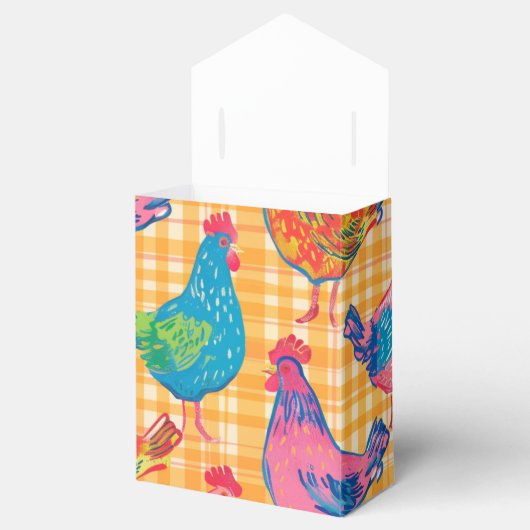 Kippen op gele geruite achtergrond bedankdoosjes (Geopend)