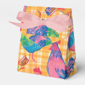 Kippen op gele geruite achtergrond bedankdoosjes (Voorkant Zijde)