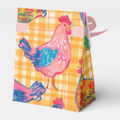 Kippen op gele geruite achtergrond bedankdoosjes (Achterkant)