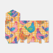Kippen op gele geruite achtergrond bedankdoosjes (Uitgevouwen)