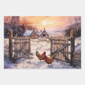 Kippen op het ouderwetse Boerderij Inpakpapier Vel (Voorkant 3)