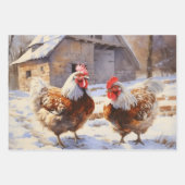 Kippen op het ouderwetse Boerderij Inpakpapier Vel (Voorkant)