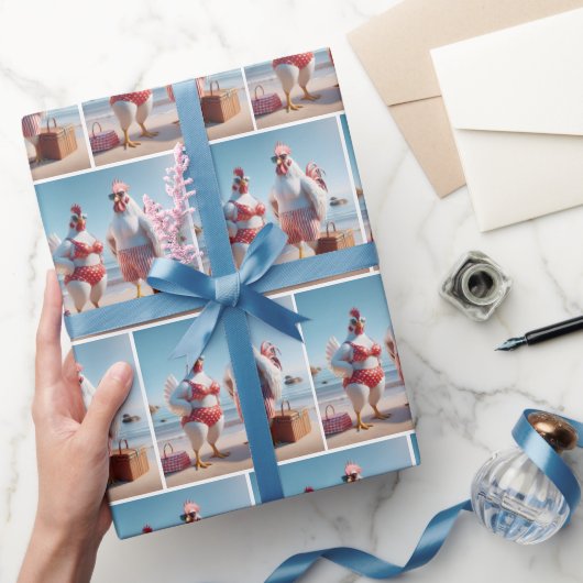 Kippen op het strand cadeaupapier (Geschenken)