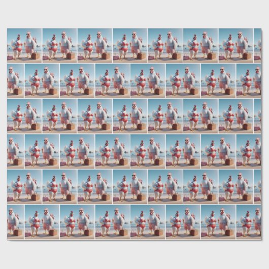 Kippen op het strand cadeaupapier (Vlak)