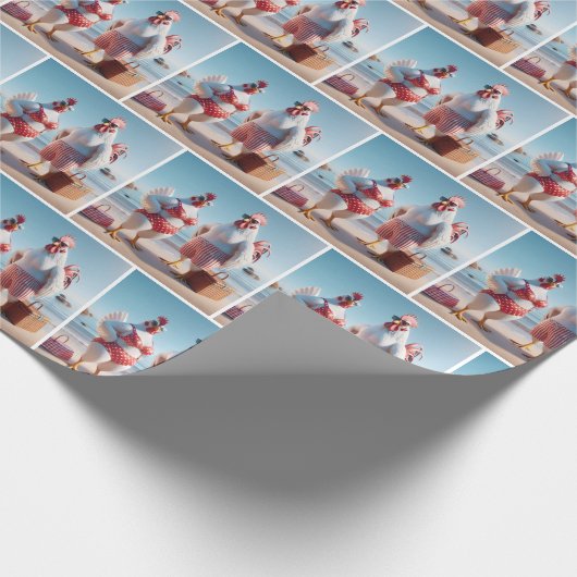 Kippen op het strand cadeaupapier (Hoek)