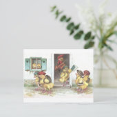 Kippen op school en docent briefkaart (Staand voorkant)