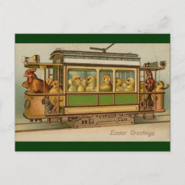 Kippen op Trolley Car  Easter Feestdagenkaart