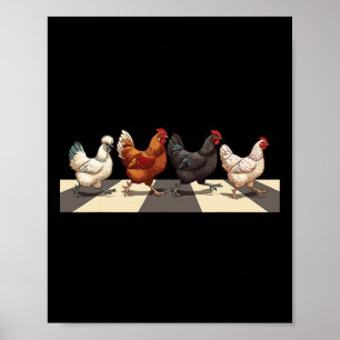 Kippen Oversteken Weg Parodie Liefhebber Grappige Poster