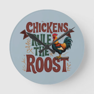 Kippen regeren de boerderij illustratie in landeli ronde klok