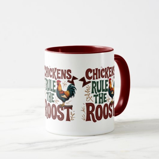Kippen regeren de Roost Rustic Boerderij Illustrat Mok (Voorkant rechts)