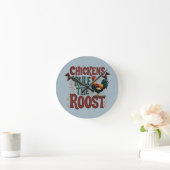 Kippen regeren de Roost Rustic Boerderij Illustrat Ronde Klok (Huis)