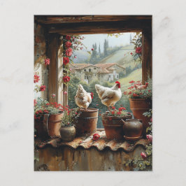 Kippen Roestige Emmer Kleipotten Tegels Landelijk  Briefkaart