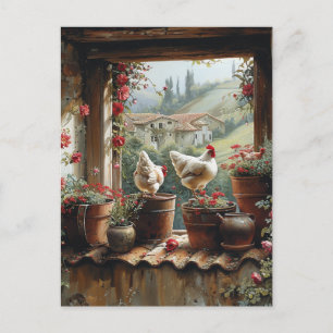 Kippen Roestige Emmer Kleipotten Tegels Landelijk  Briefkaart