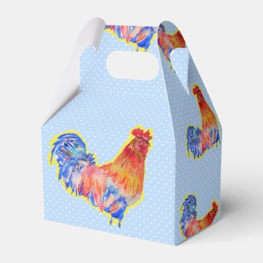 Kippen Rooster Blue Boys Birthday Cake Bedankdoosjes (Voorkant Zijde)