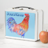Kippen Rooster Waterverf Chids Name Lunch Box (In situ)