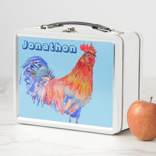 Kippen Rooster Waterverf Chids Name Lunch Box (In situ)