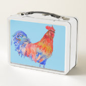 Kippen Rooster Waterverf Chids Name Lunch Box (Achterkant)
