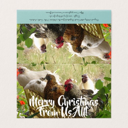 Kippen roosters Merry uit ons kerstkaartje Kaart (Buitenkant ongevouwen)