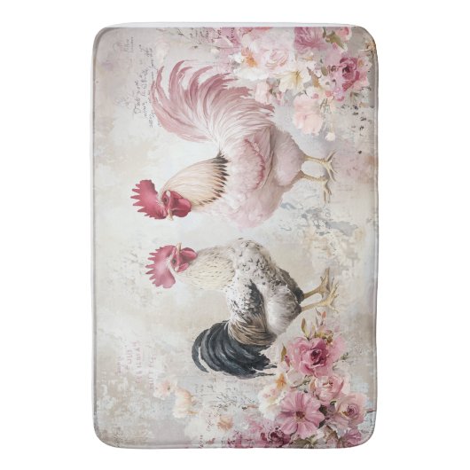 Kippen Shabby Chic Pink Decoupage Badmat (Voorkant Verticaal)