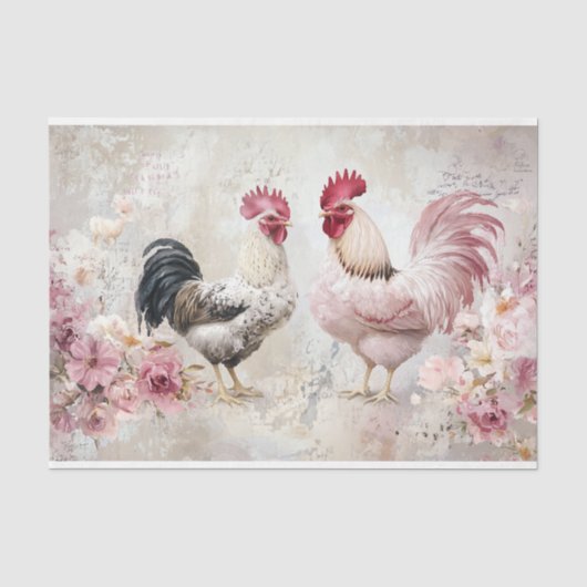 Kippen Shabby Chic Pink Decoupage Tissuepapier (Voorkant)
