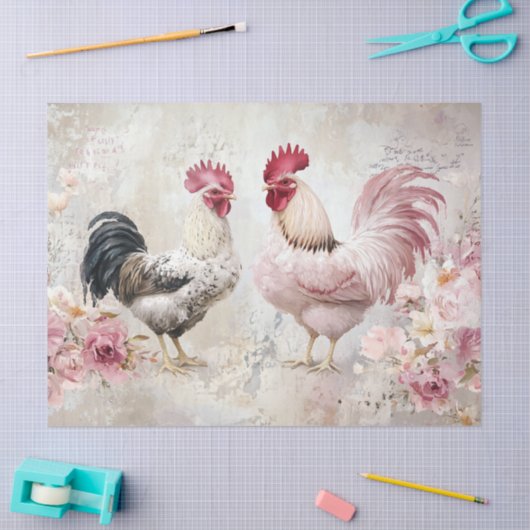 Kippen Shabby Chic Roze Decoupage Tissuepapier (Craft)